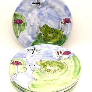 Mesa International Hungary Hand Painted Set 4 Frog, Lily Pads & Dragon Fly Plate